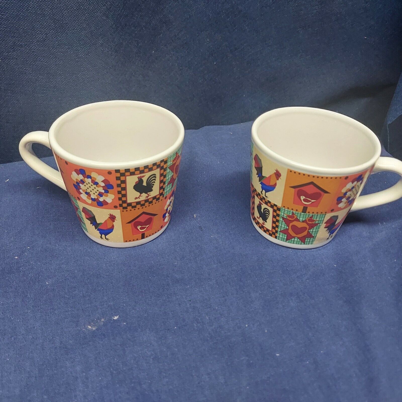 Vintage Trisa Stoneware Set/2 Teacups 4oz. Chicken Design 