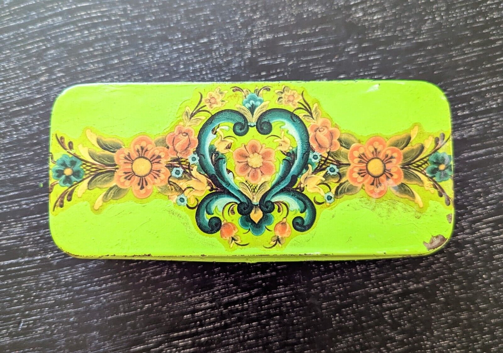 Vtg Floral Metal Tin Keepsake Jewelry Trinket Box Hinged 6.5\