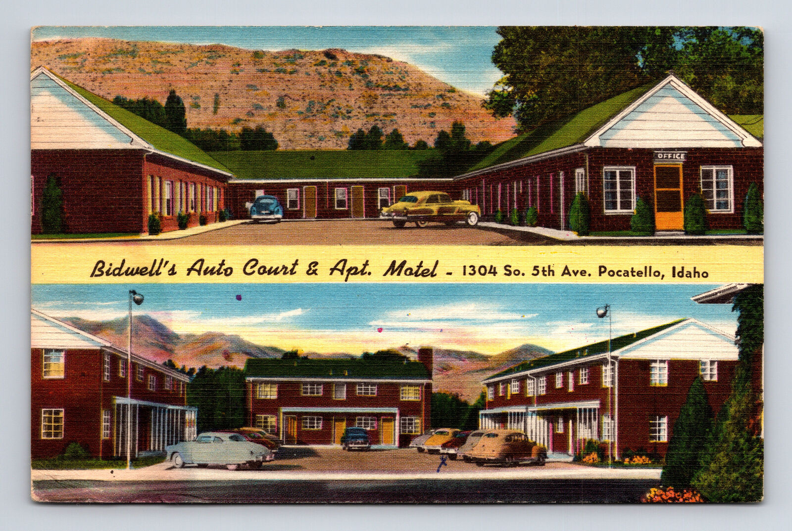 c1952 Bidwell\'s Auto Court & Apt Motel US 30 & 91 Pocatello Idaho ID Postcard