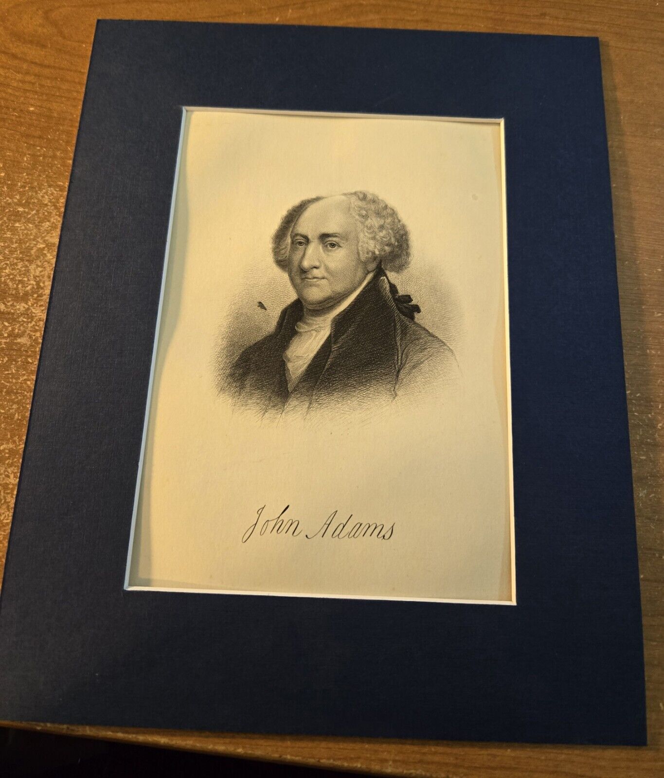 John Adams - Authentic 1889 Steel Engraving w/Signature - Matted