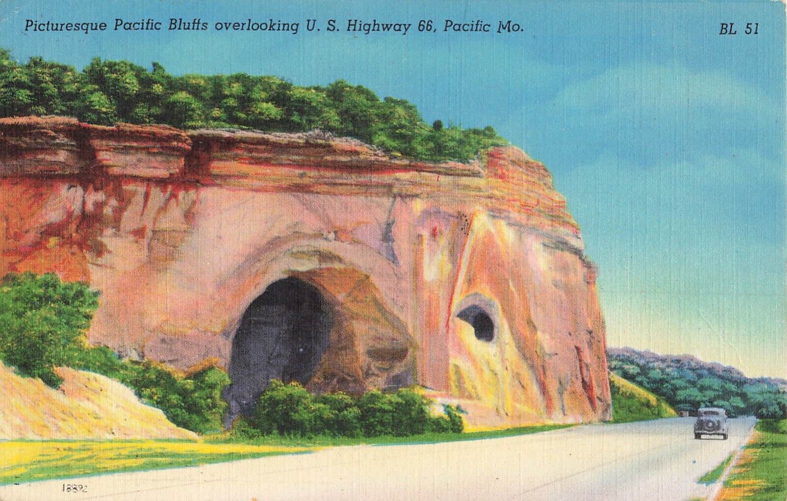 Pacific, Missouri Postcard Pacific Bluffs US Route 66  About 1950    L3