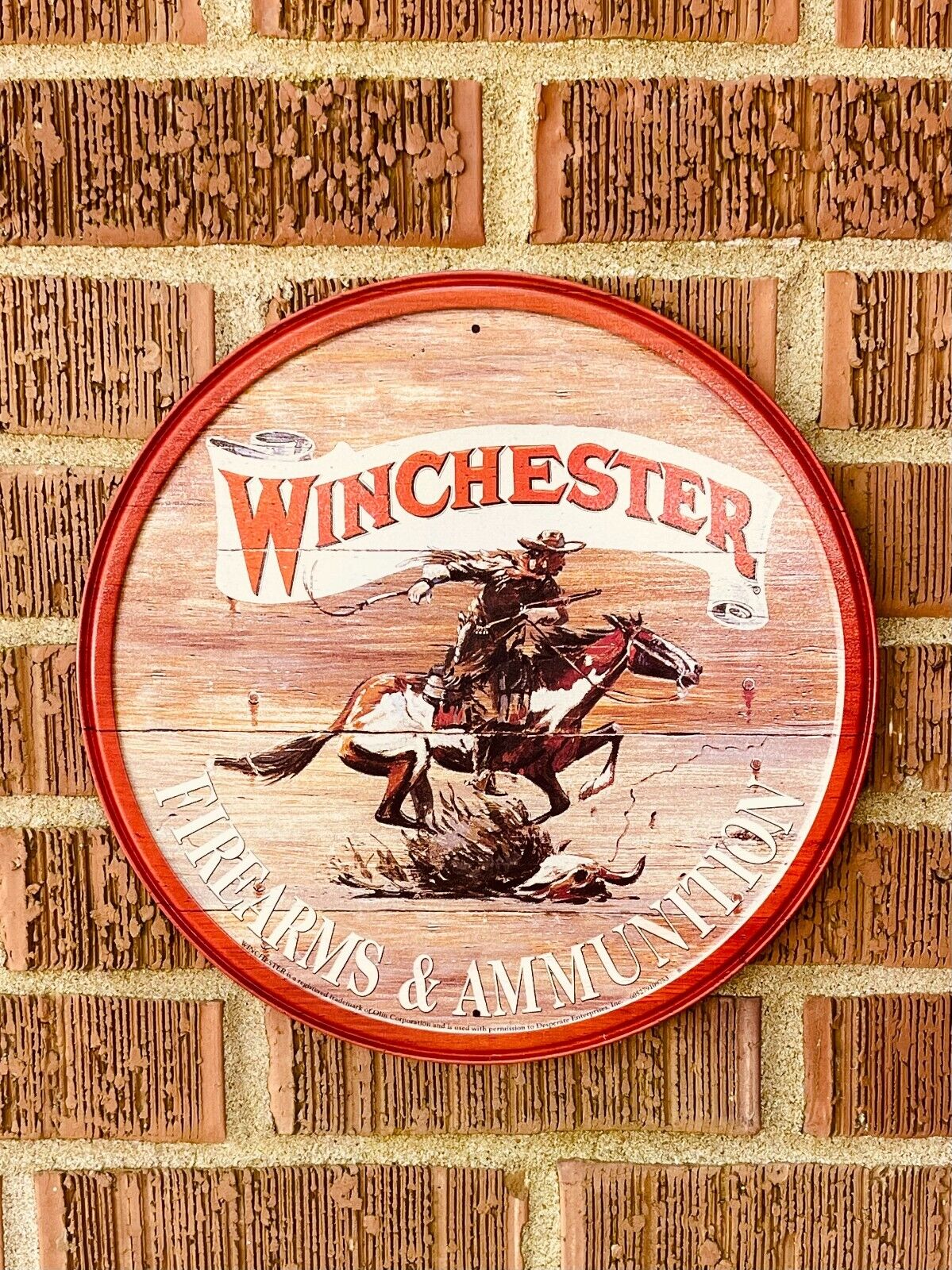 Winchester Express Round HOME / GARAGE TIN SIGN Vintage ammo firearms 11.75”Dia.