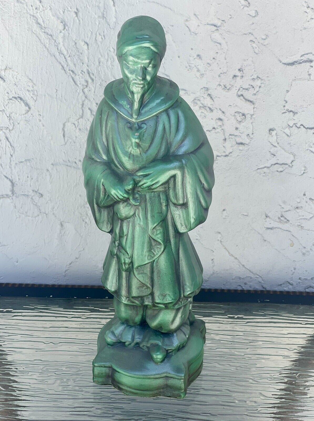 Vintage Celadon Glaze Ceramic Chinese Emperor Statue Buddha Jade