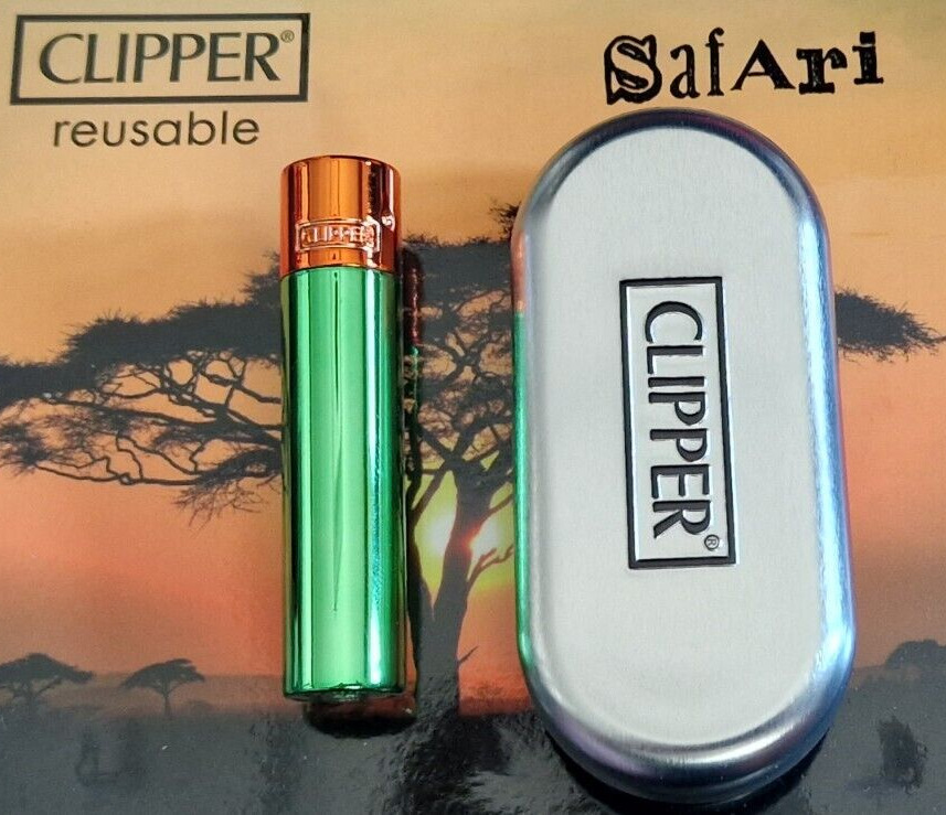 Genuine Clipper Metal Lighter Full Size SAFARI Colour #1 With Chrome Case NEW