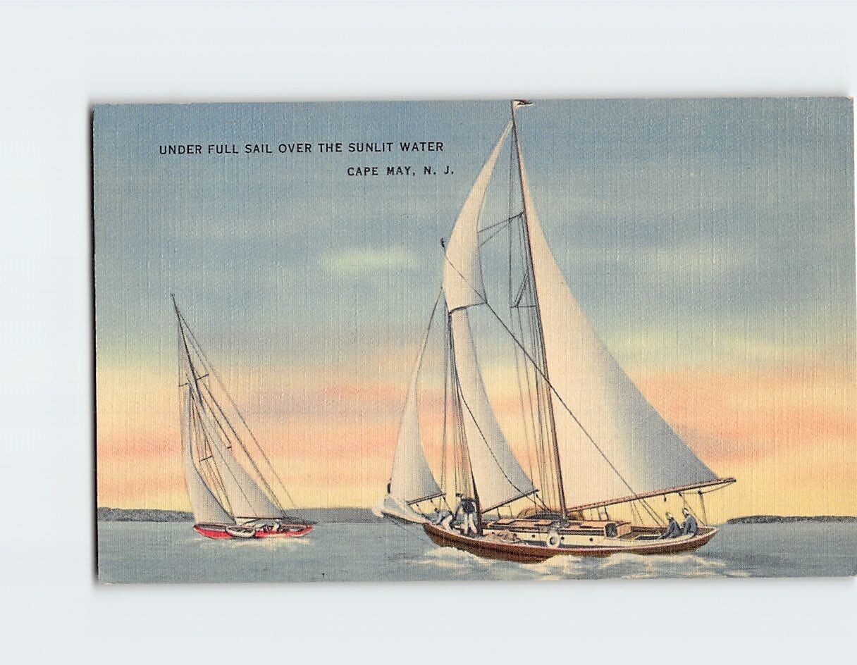 Postcard Under Full Sail Over the Sunlit Water Cape May New Jersey USA