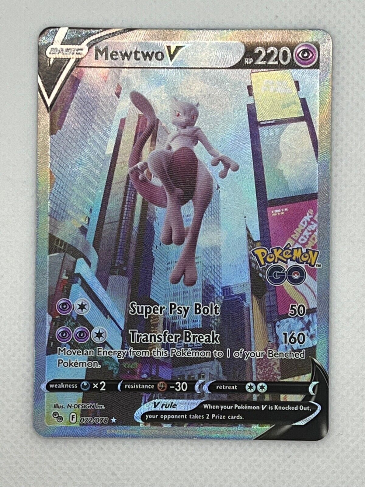 Pokemon Go TCG Card NM/M 072/078 Mewtwo V Full Art Rare