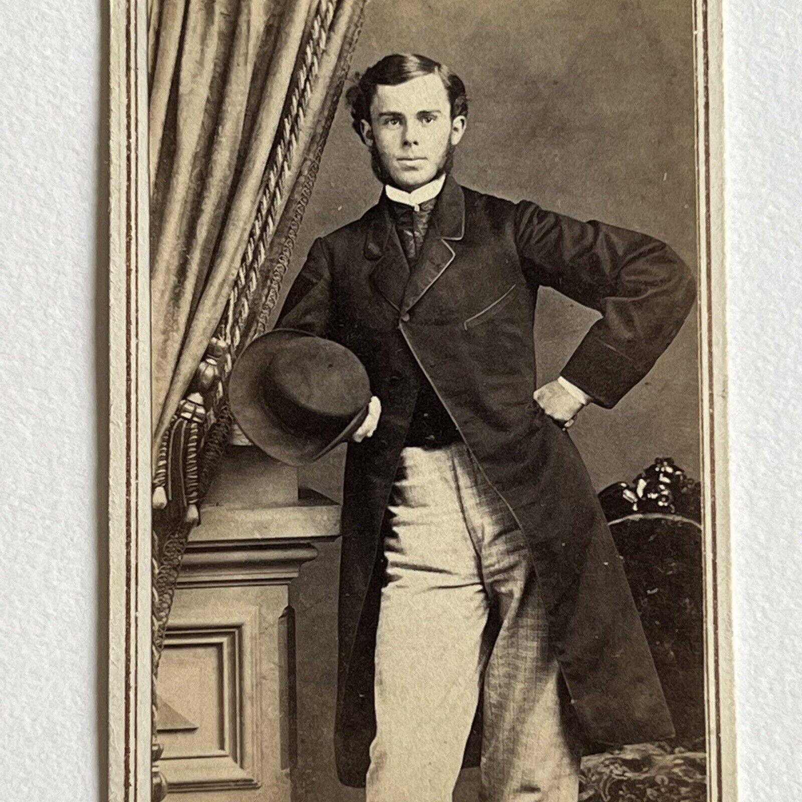 Antique CDV Photograph Handsome Dashing Young Man Mutton Chops Civil War Era