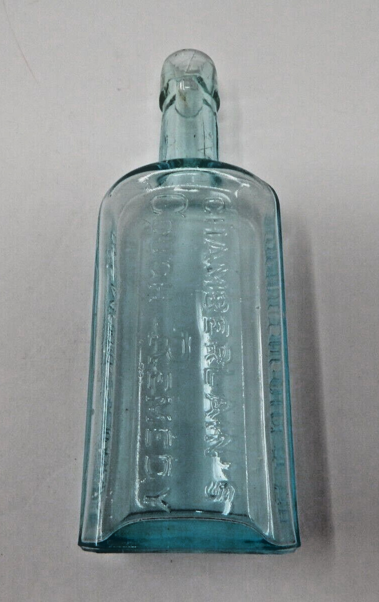 Antique Chamberlain's Cough Remedy Blue Bottle Medicine Quack Apothecary
