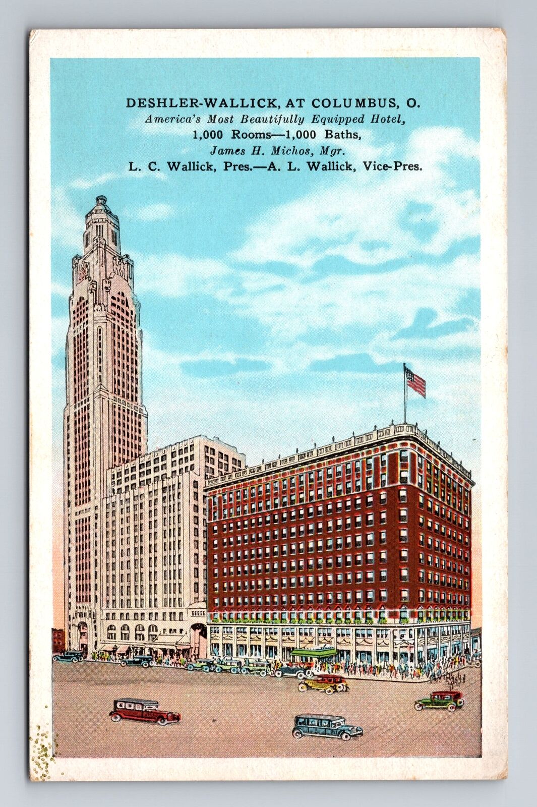 Columbus OH-Ohio, Deshler Wallick Hotel, Advertising, Antique Vintage Postcard