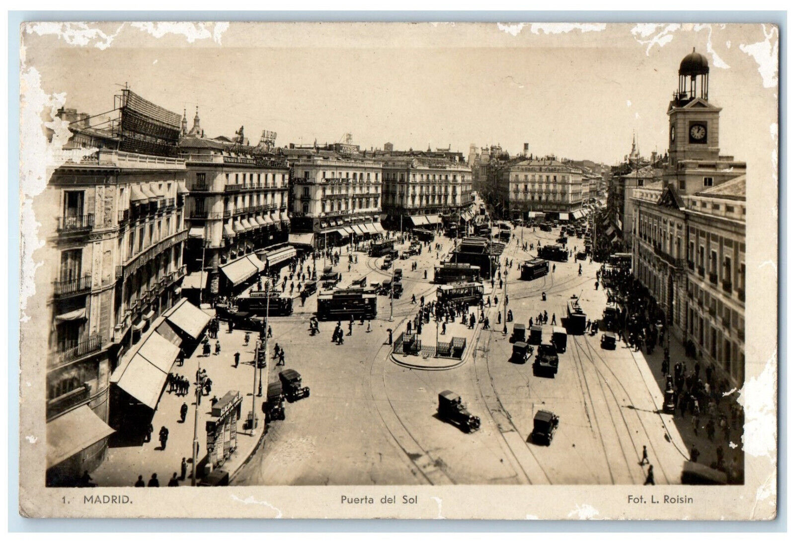 c1940\'s Puerta Del Sol Madrid Spain L Roisin Photo Vintage RPPC Photo Postcard