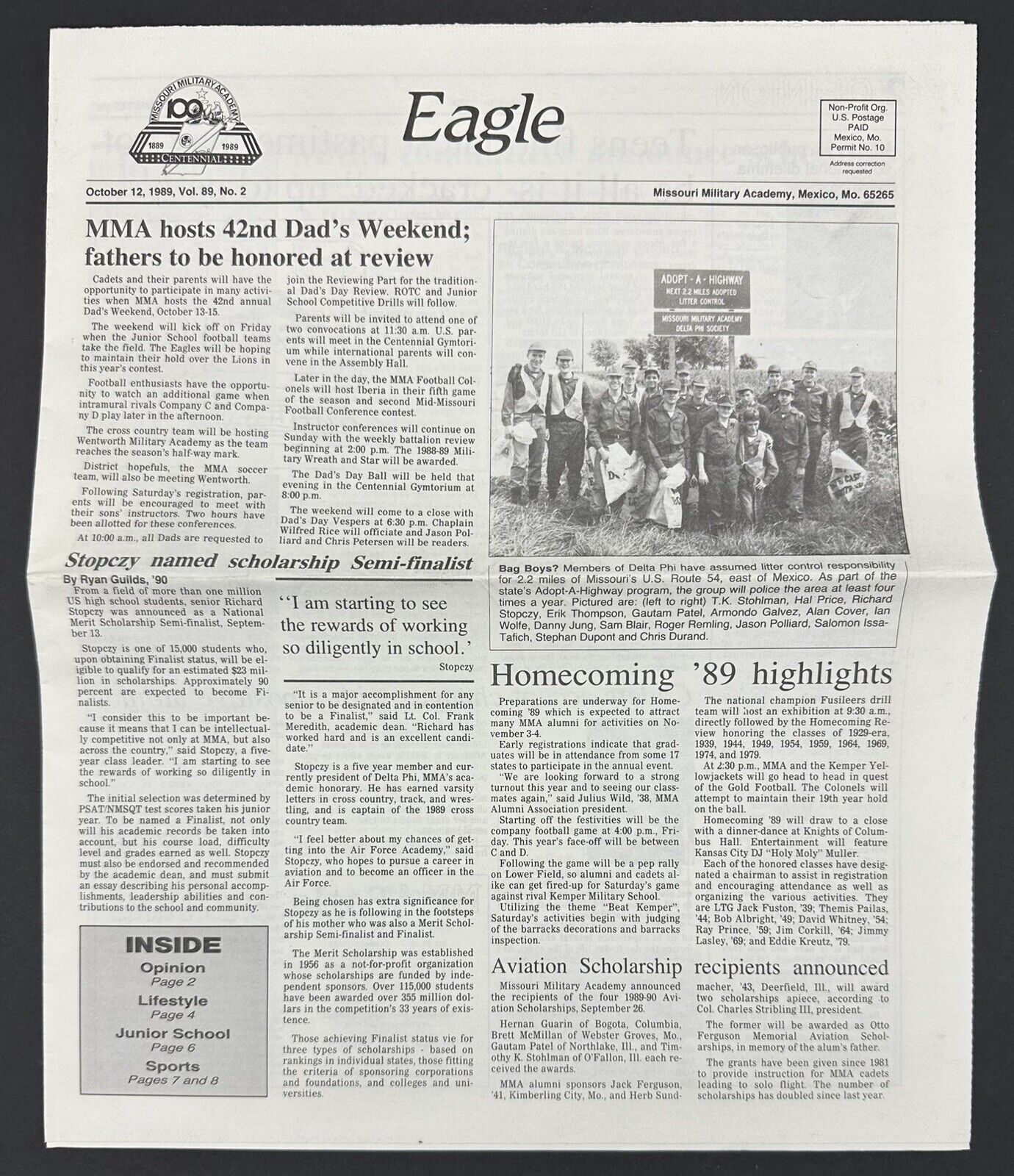 Vintage 1989 MMA The Eagle Newsletter Missouri Military Academy Mexico MO