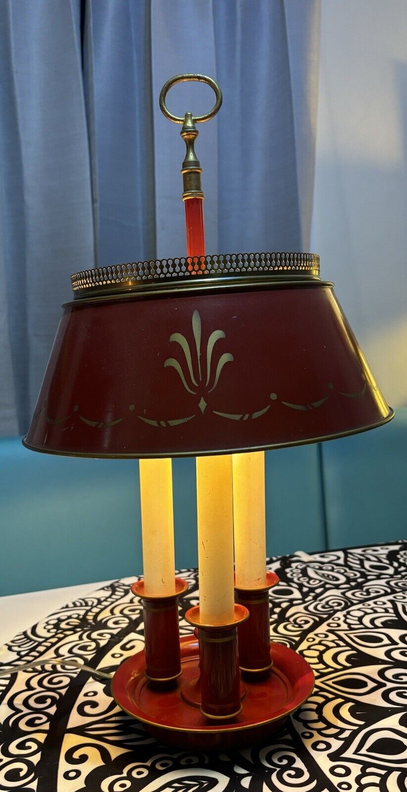 Vintage French Bouillotte Table Lamp With Tole Shade.
