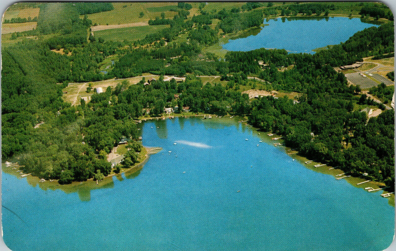 Vtg 1960s Gull Lake Aerial View Wintergreen in the Distance Michigan MI Postcard