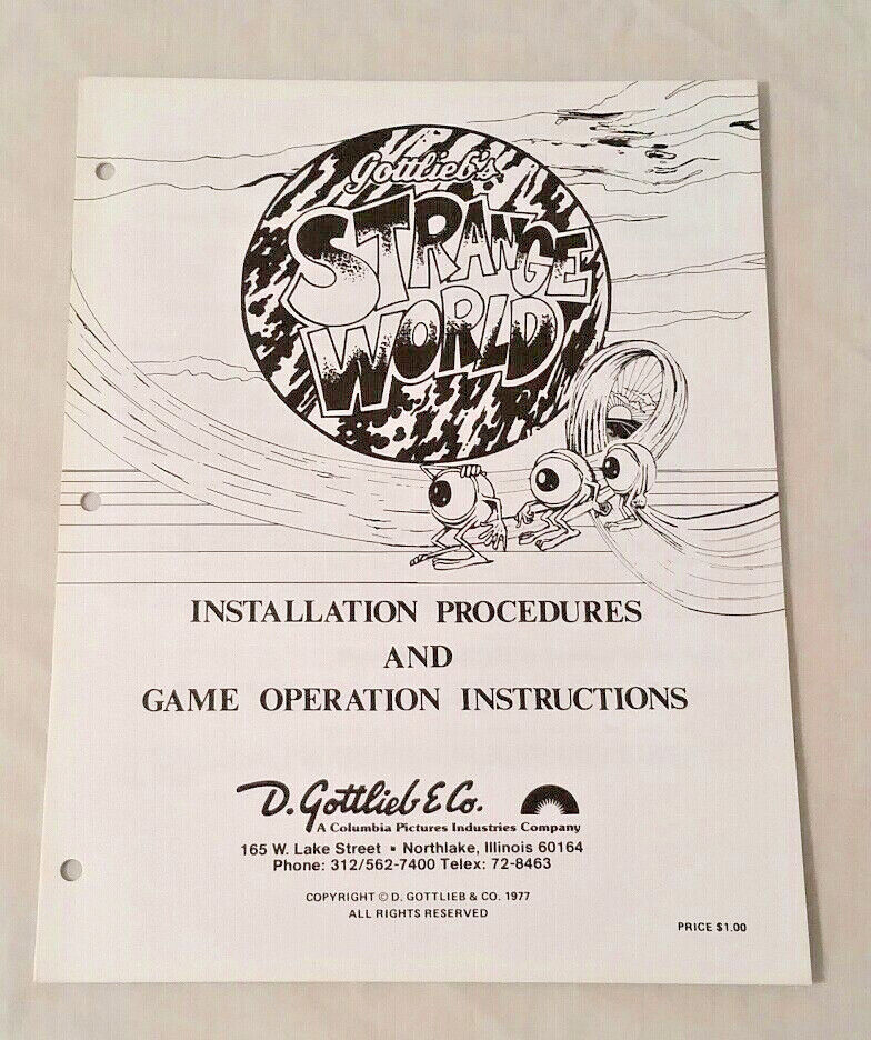 Gottlieb Strange World Pinball Machine Original Manual NOS  New