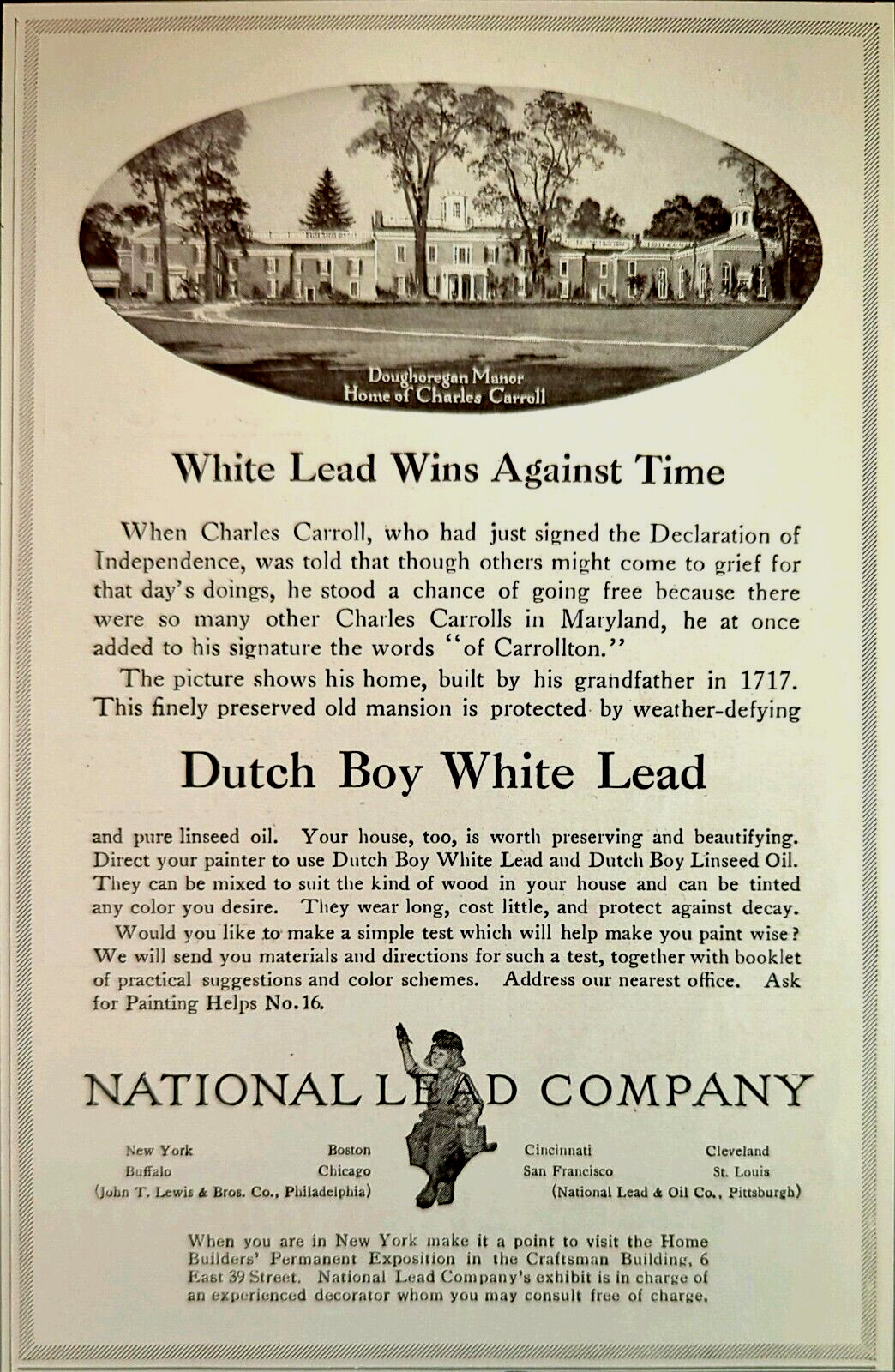 1916 National Lead Doughoregan Manor Ellicott City Maryland Vintage Print Ad 107