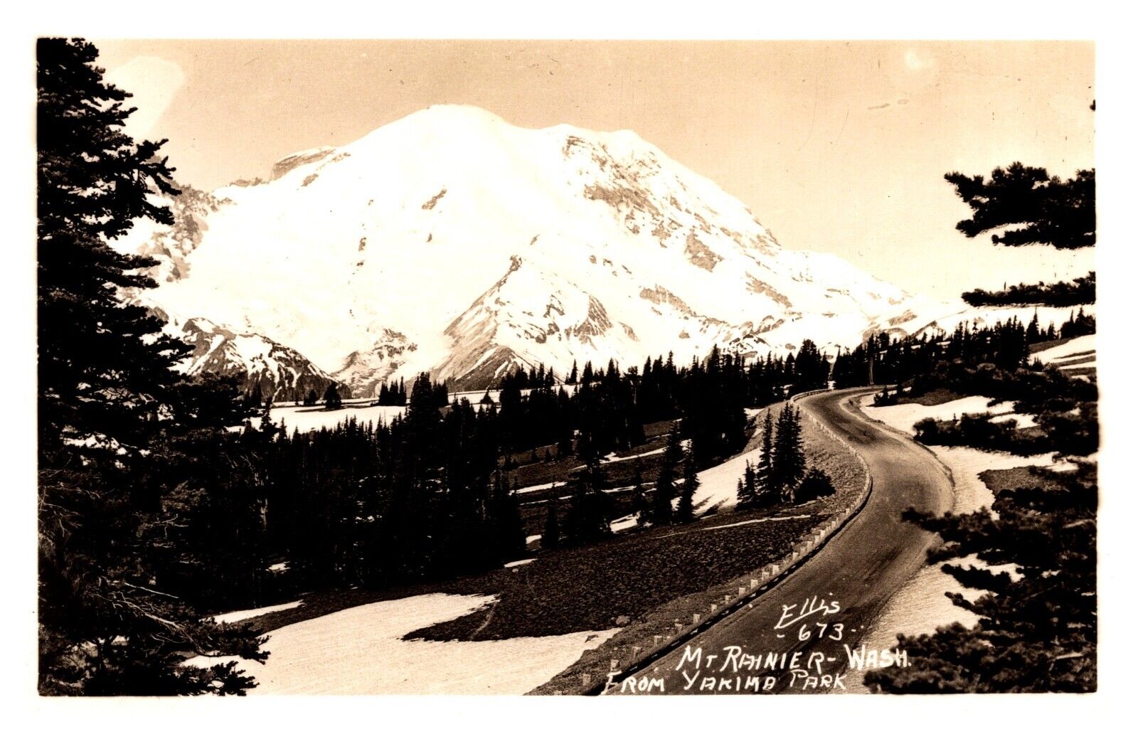 postcard Mt. Ranier Washington from Yakima Park signed Ellis RPPC A0854