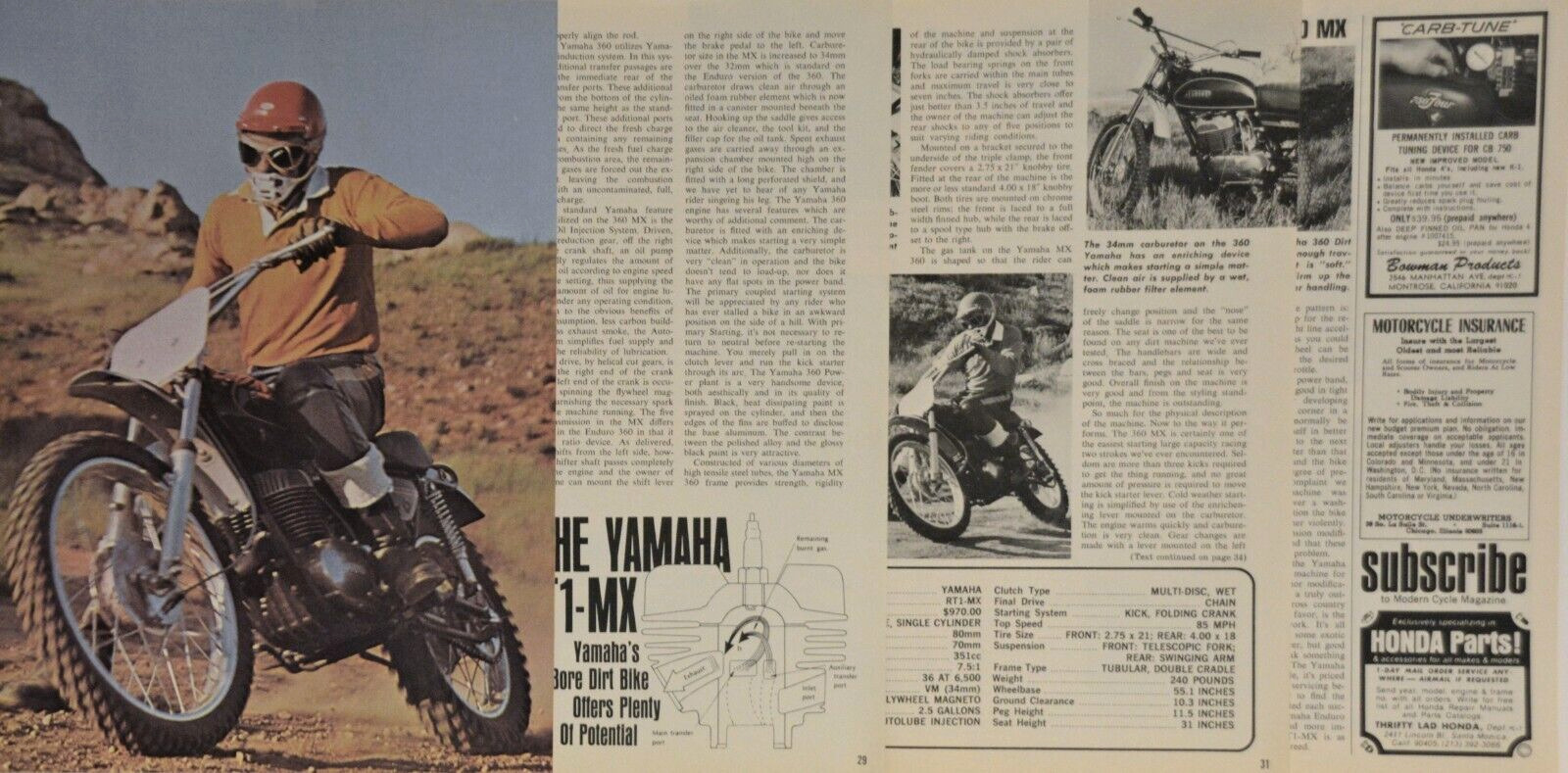 1971 Yamaha RT1 MX 5pg Motorcycle Test Article