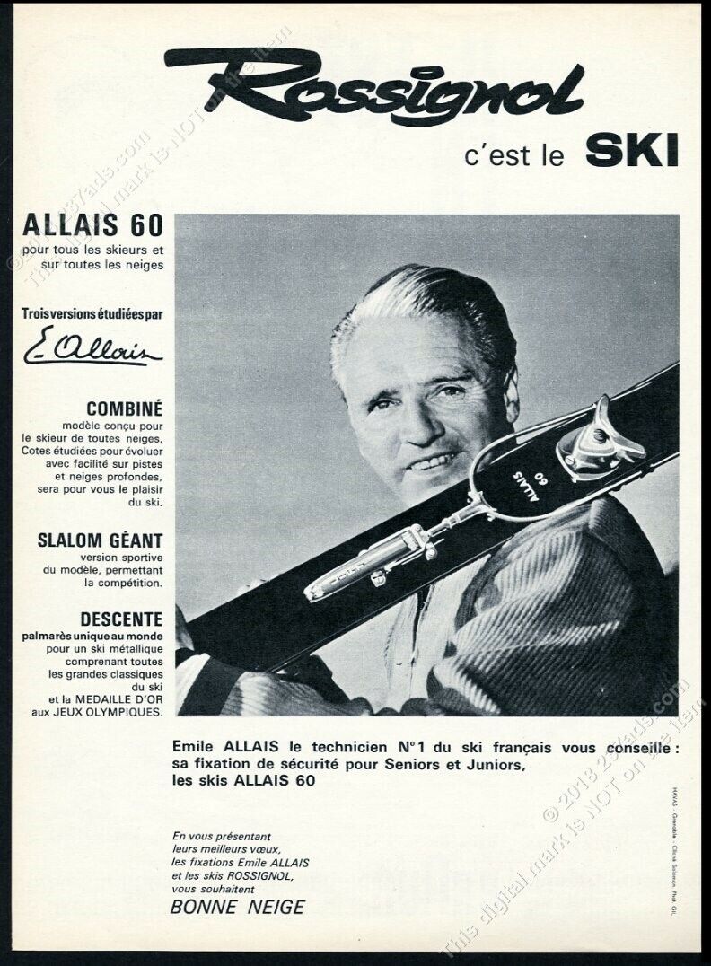 1962 Emile Allais photo Rossignol skis French vintage print ad
