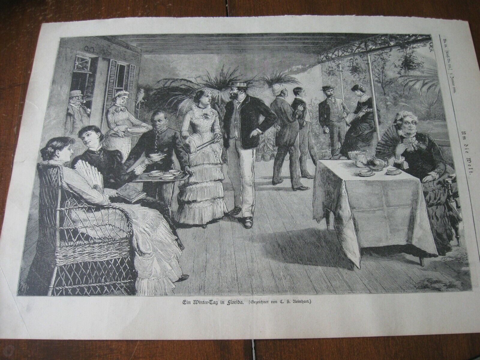 1884 Art Print ENGRAVING - a WINTER DAY in FLORIDA Warm Weather Patio FASHION FL