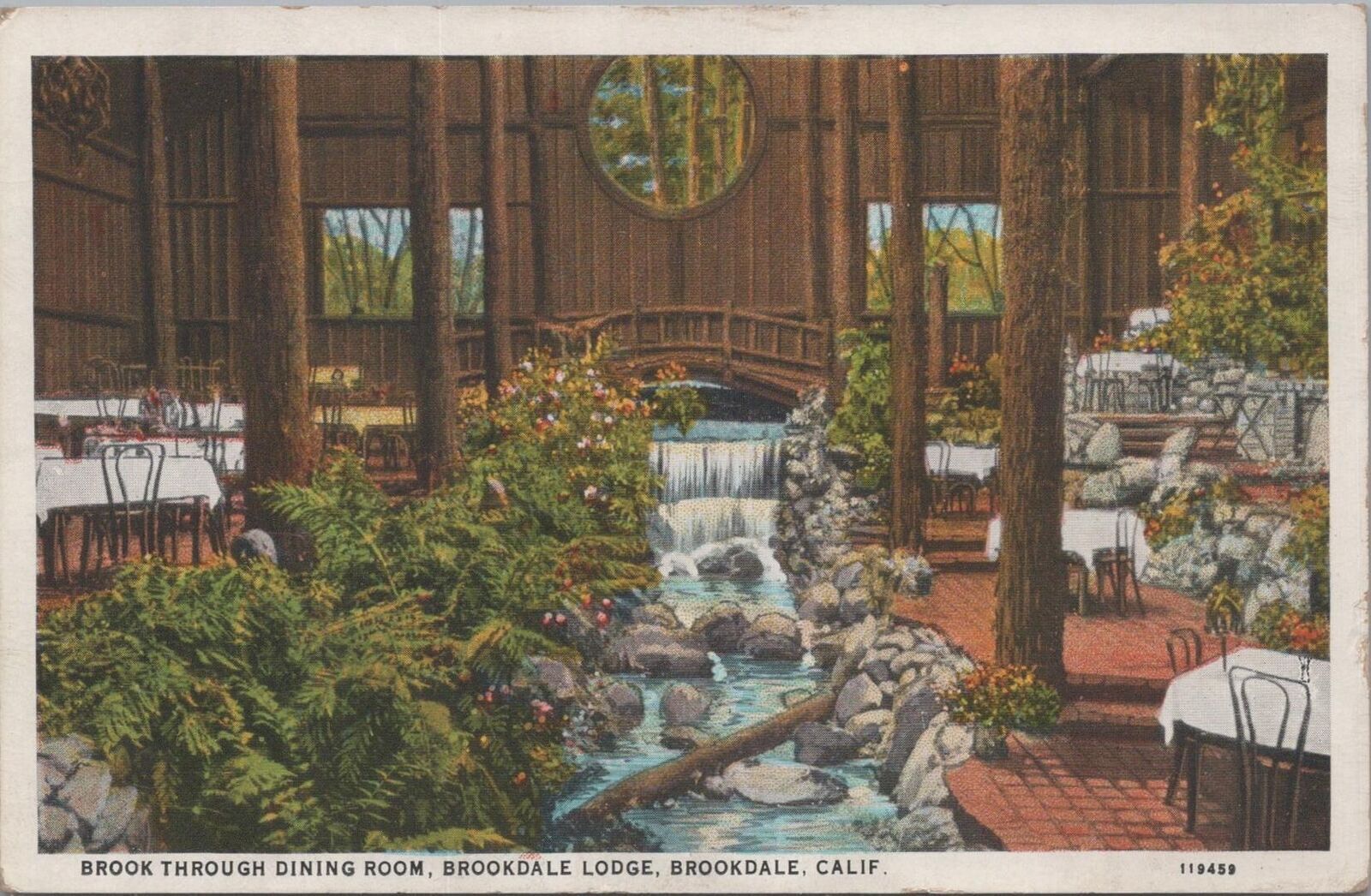 Postcard Brook Through Dining Room Brookdale Lodge Brookdale CA 