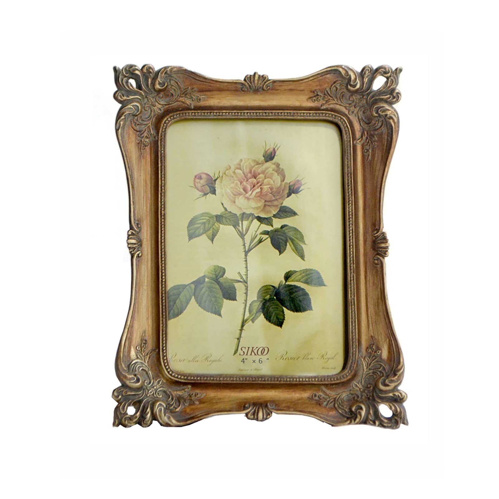 SIKOO Vintage 4 x 6 Picture Frame Antique Ornate Photo Frame Tabletop and Wal...
