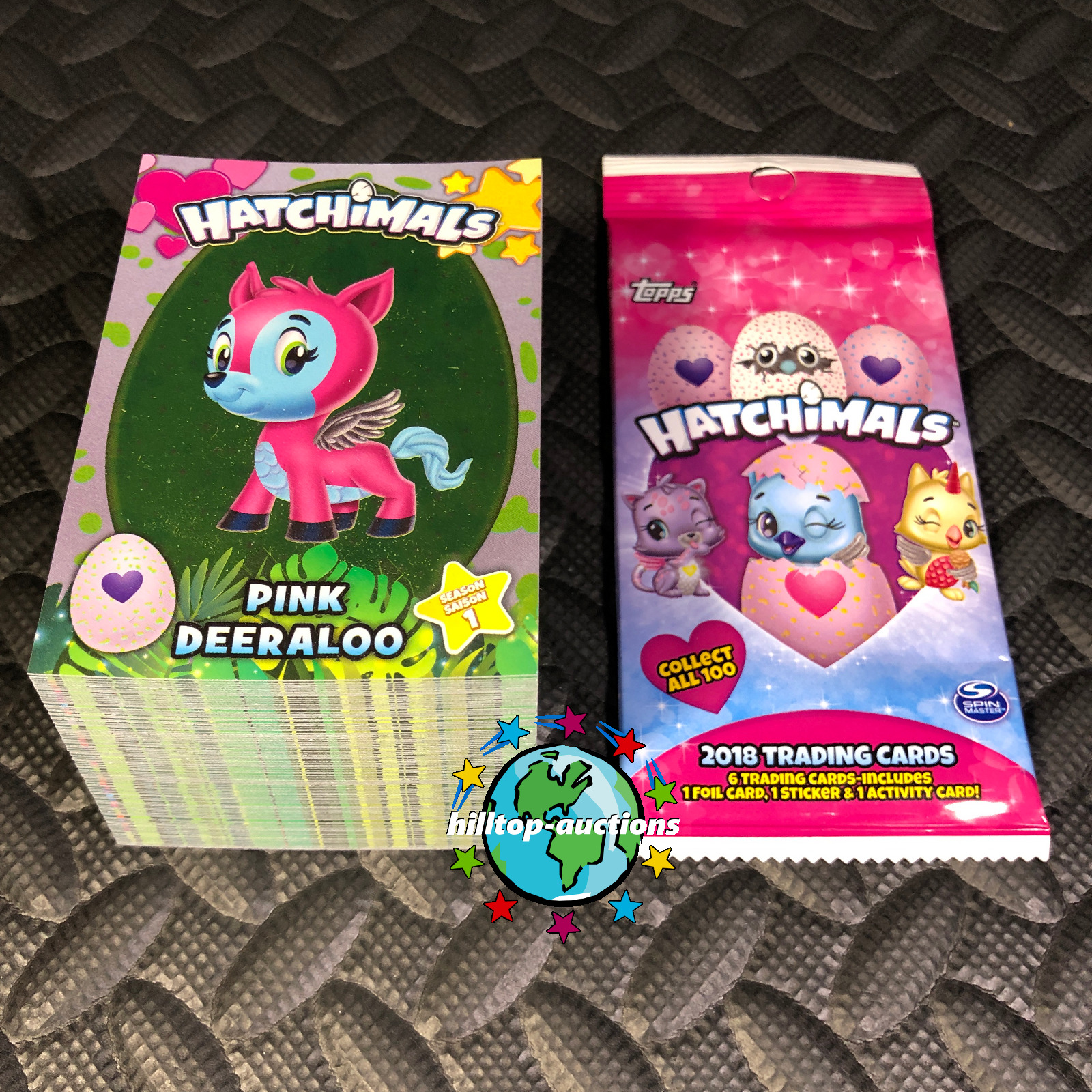 TOPPS 2018 HATCHIMALS TRADING CARDS COMPLETE 100-CARD RAINBOW FOIL SET +WRAPPER