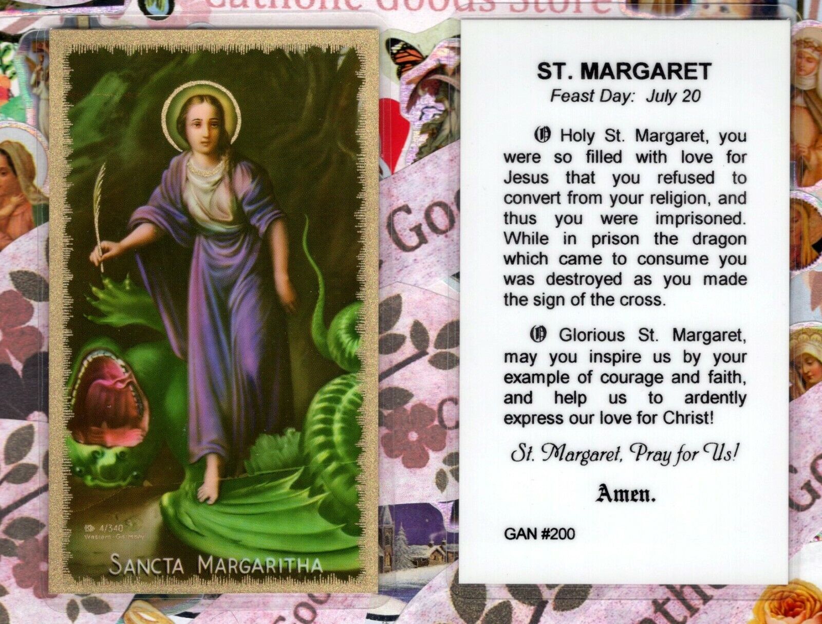 Saint Margaret of Antioch + Prayer -GAN200 -  Laminated  Holy Card