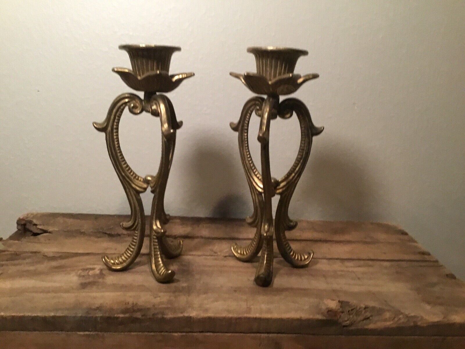 Pair of Solid Brass VTG Floral Candlestick Candle Stick Holder- Andrea By Sadek