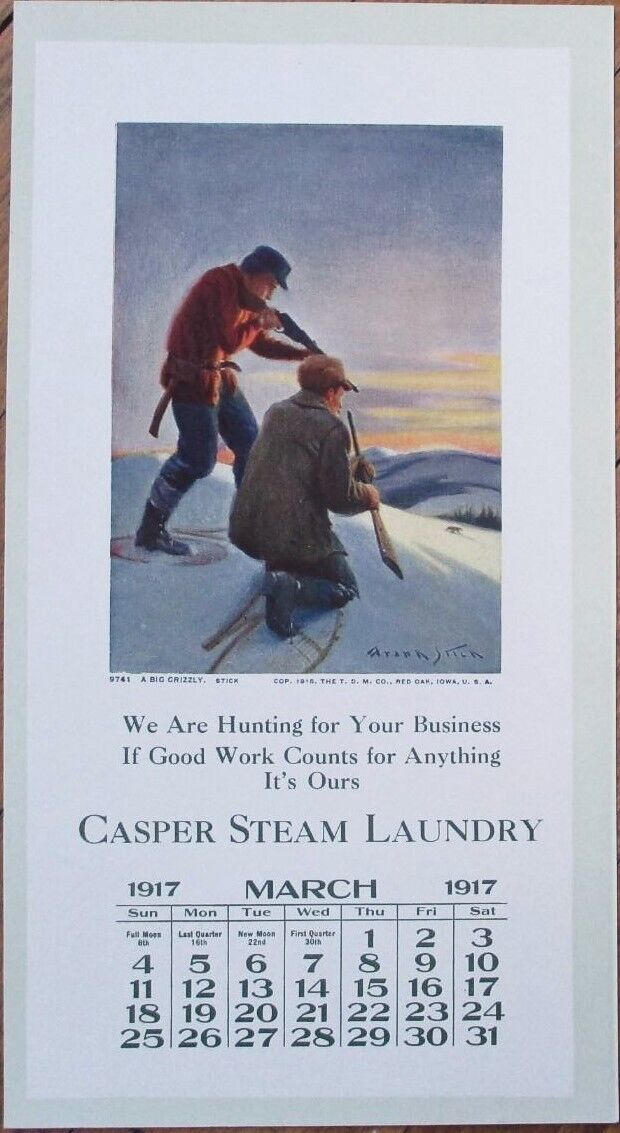 Frank Stick, Artist Signed 1917 Bear Hunting, Advertising Calendar, Laundry
