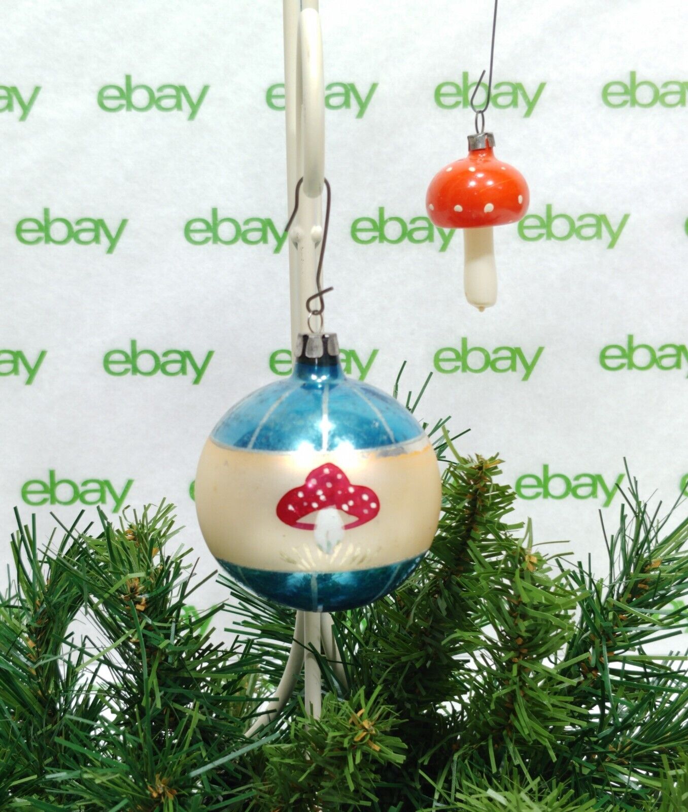 Vintage Mercury Glass Mushroom Christmas Ornaments Lot of 2  F11