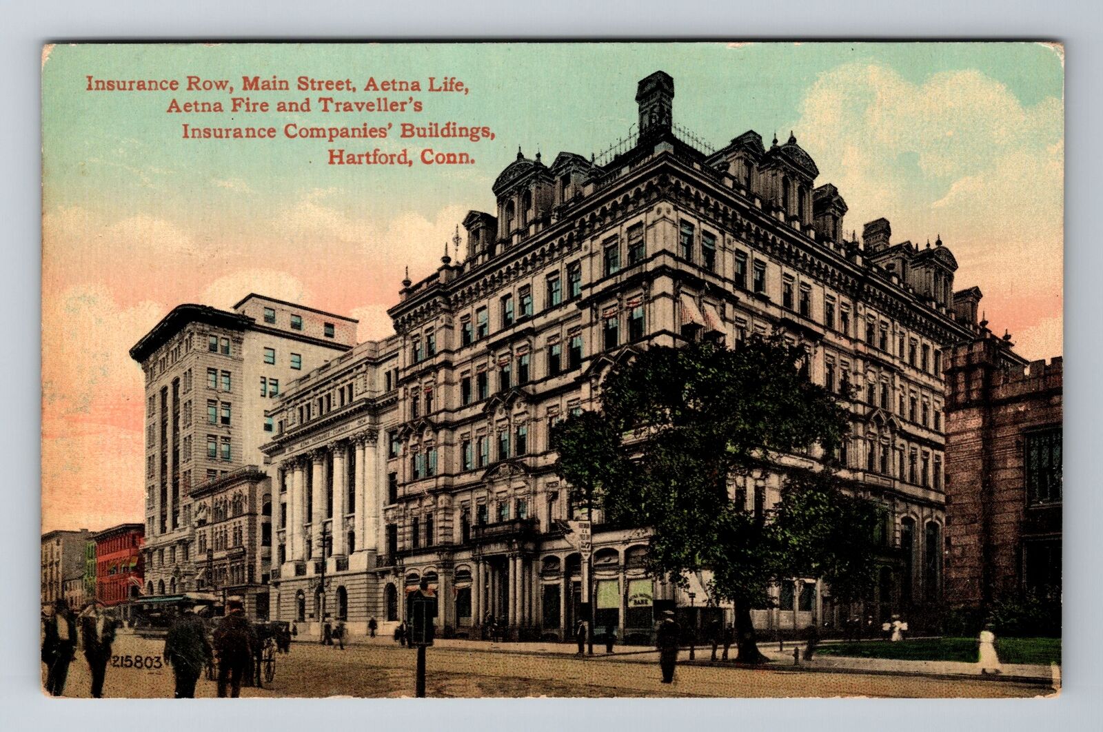 Hartford CT-Connecticut, Insurance Row, Main Street, Antique Vintage Postcard