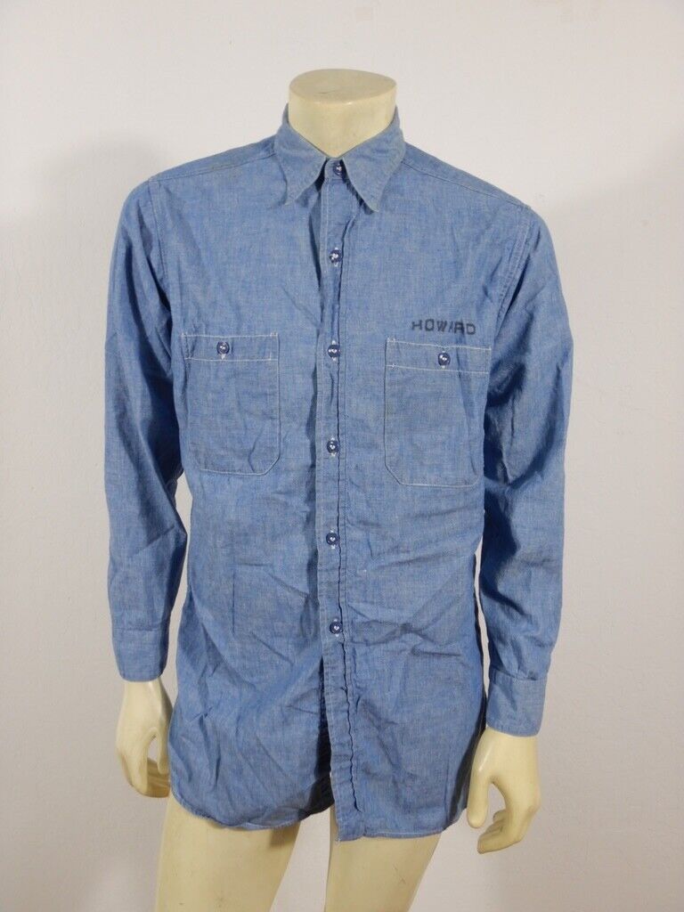 WWII US Navy Blue Chambray Shirt Gussets Size 15