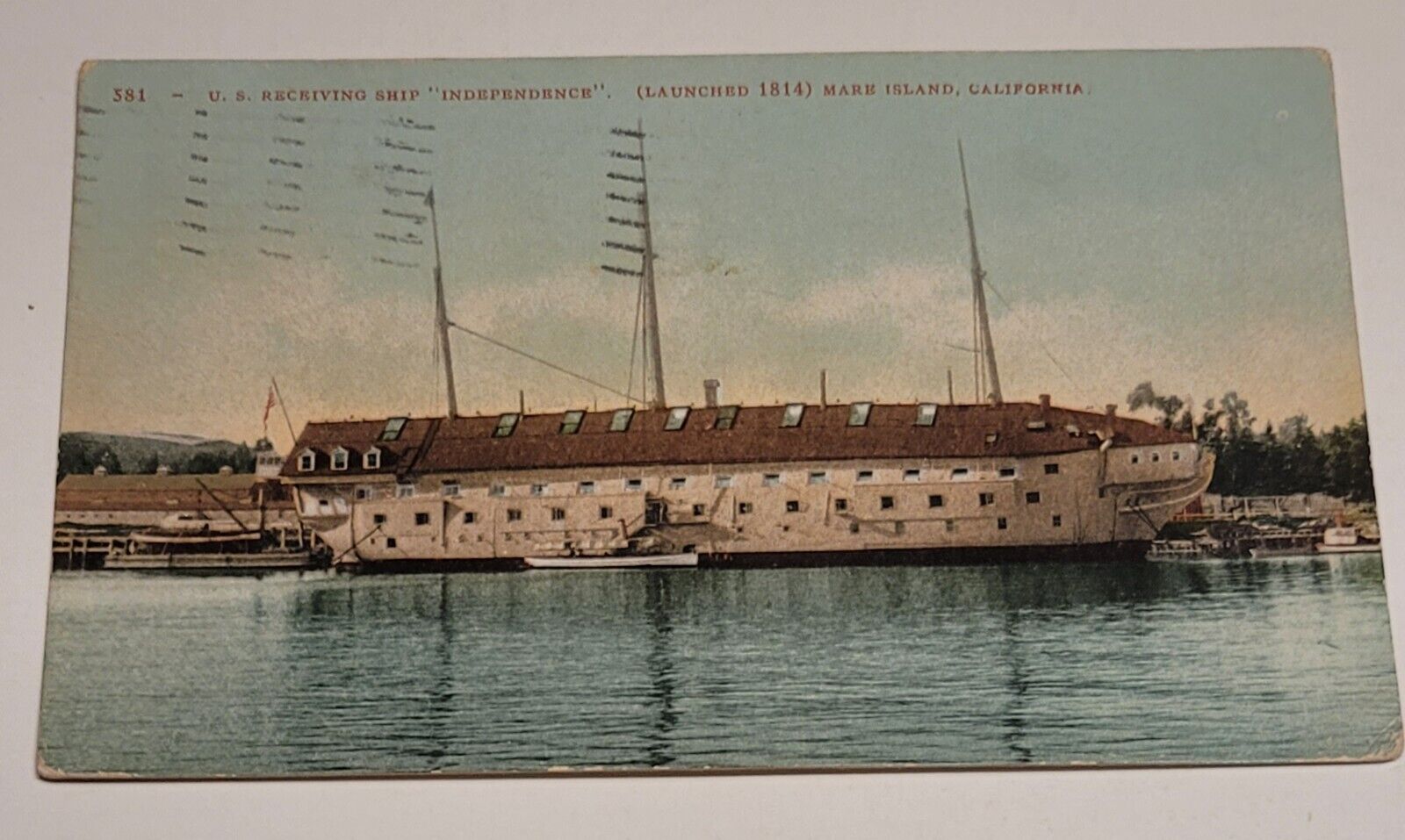 US Receiving Ship Independence Scene Mare Island California CA Postcard ~ 1908