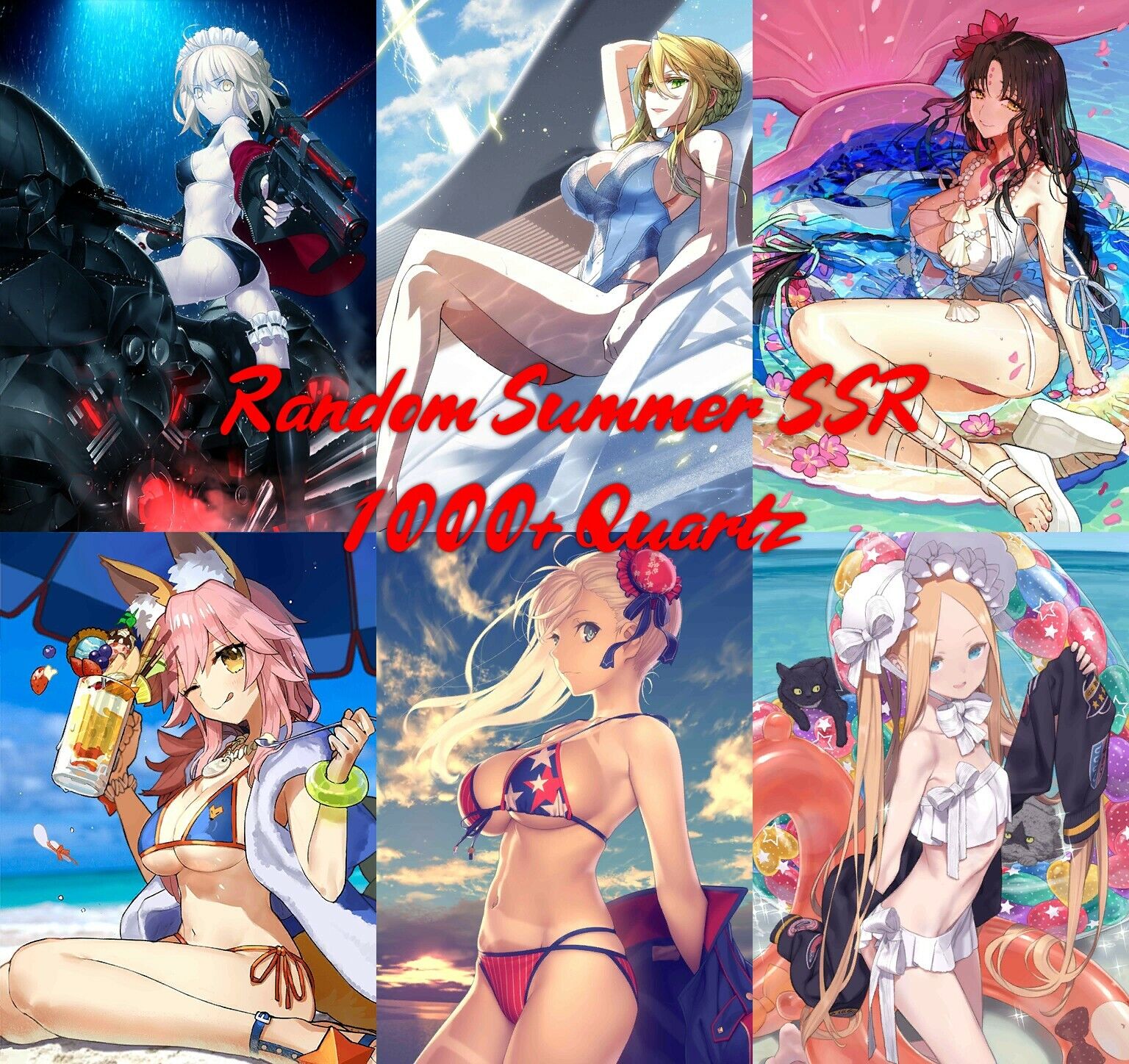 [JP] FGO Random Summer SSR Artoria Tamamo Kiara Musashi Abby 1000+Quartz Account