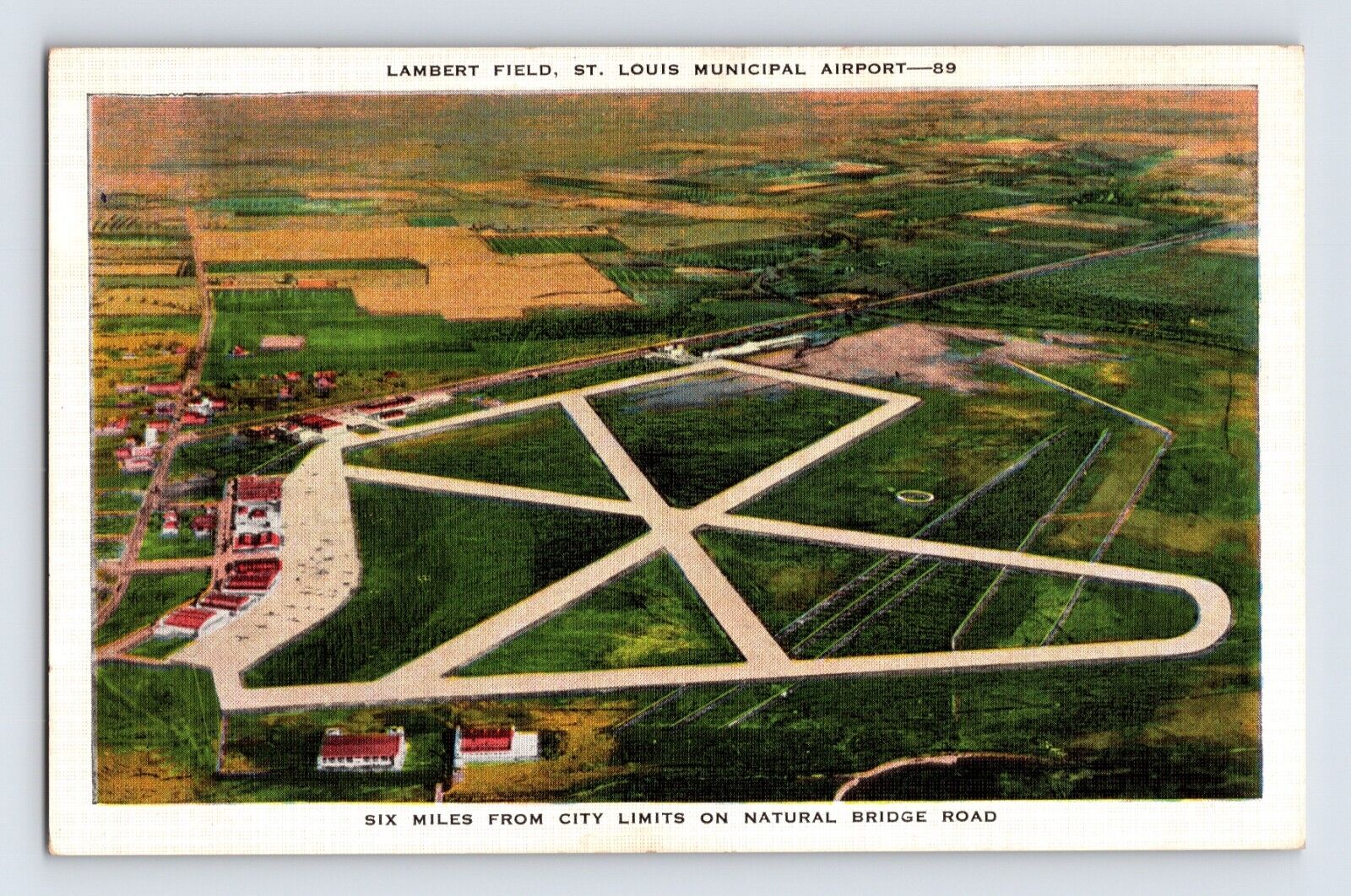 Postcard Missouri St Louis MO Lambert Field Aiport Aerial 1940s Unposted Linen