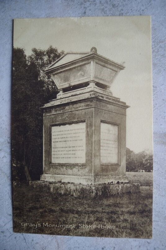 Vintage c1919 Postcard g: Poet Thomas Gray\'s Monument Stoke Poges England UK