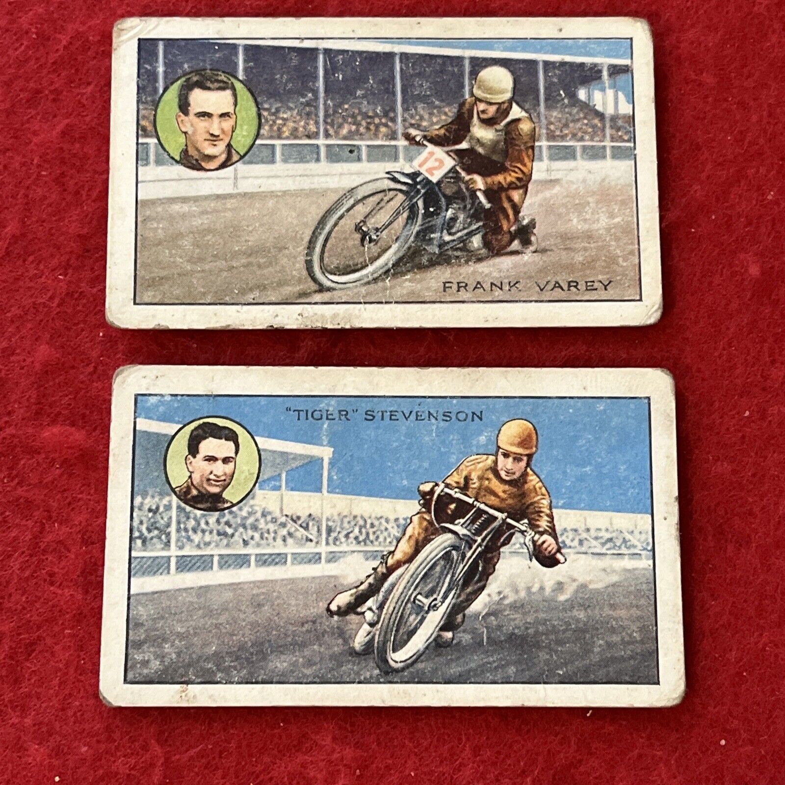 1934 Gallaher “Champions” Tobacco Card MOTORCYCLE Lot (2) STEVENSON - VAREY   F