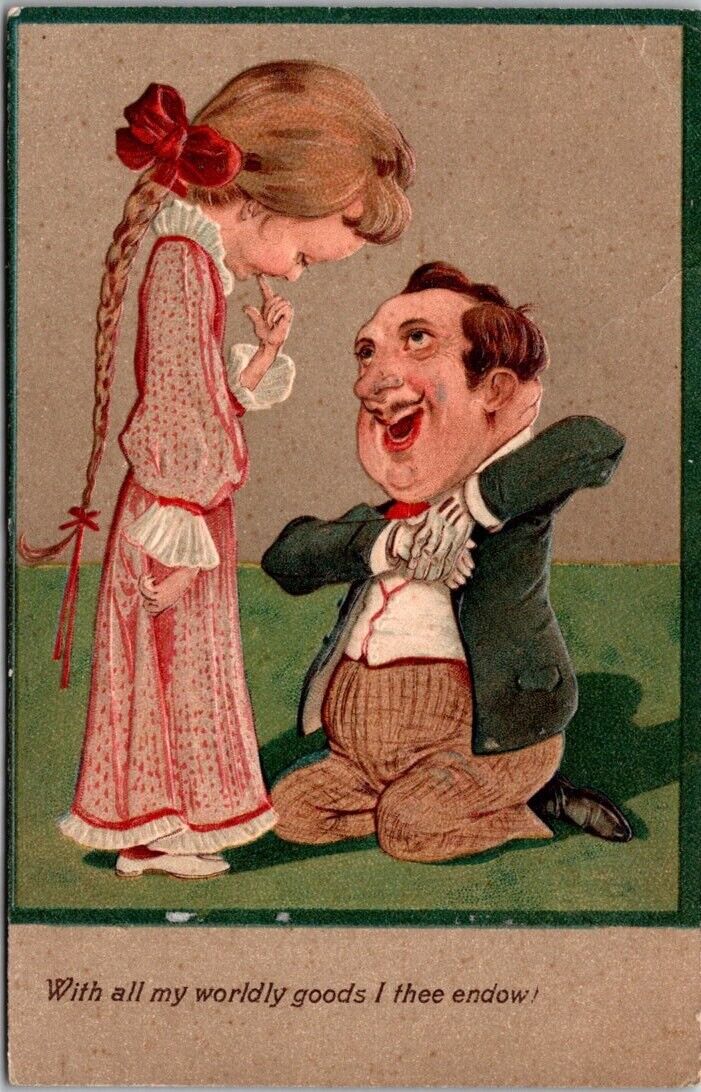 Vintage PFB 3D COMIC Postcard- Man Woman Girl Funny- Posted, 1907, Franklin