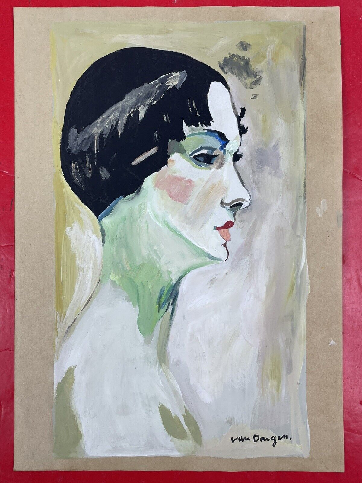 Kees van Dongen (Handmade) Drawing - Painting Mixed media on old paper signed