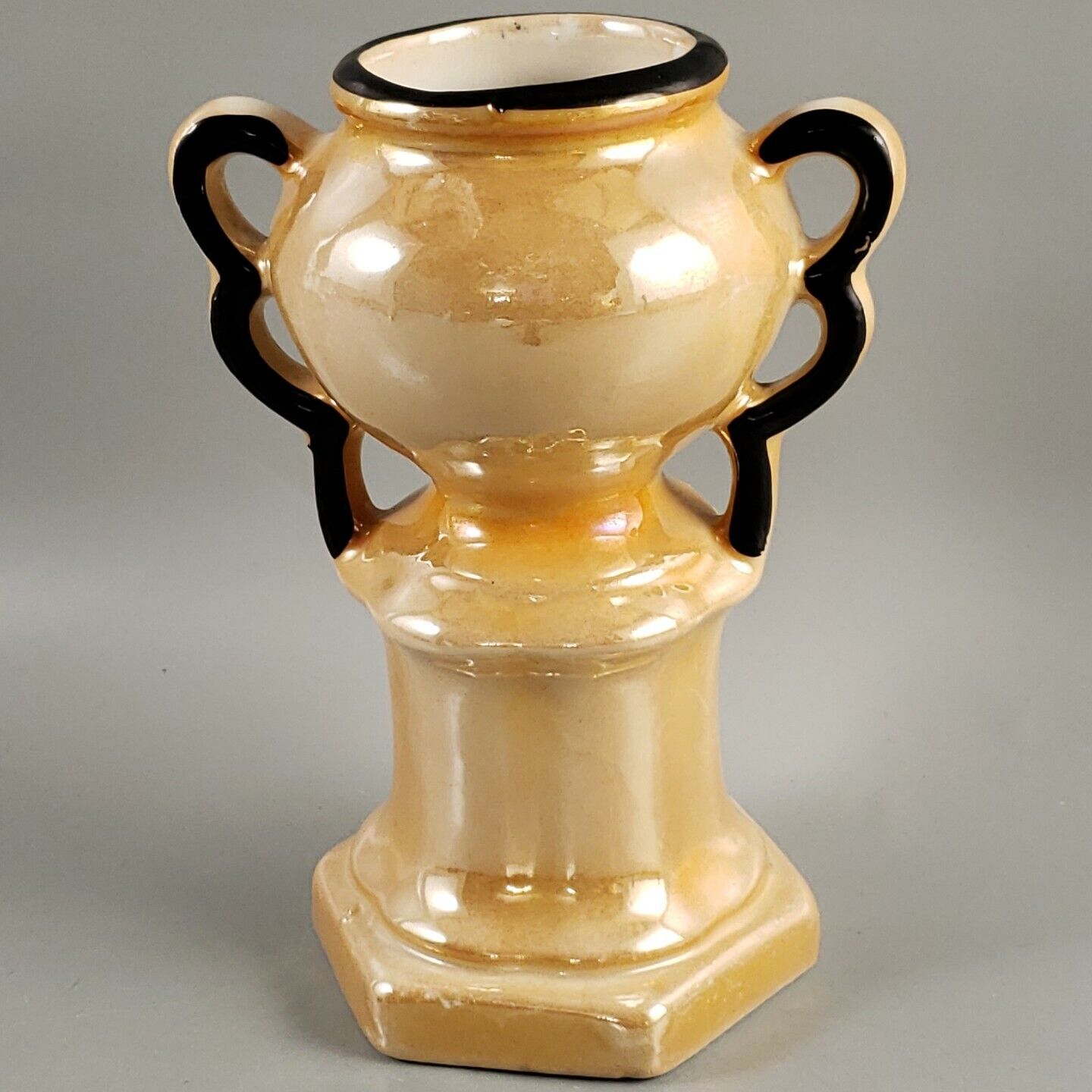 Vintage Art Deco Czechoslovakia Peach Luster Trophy Urn Style Vase