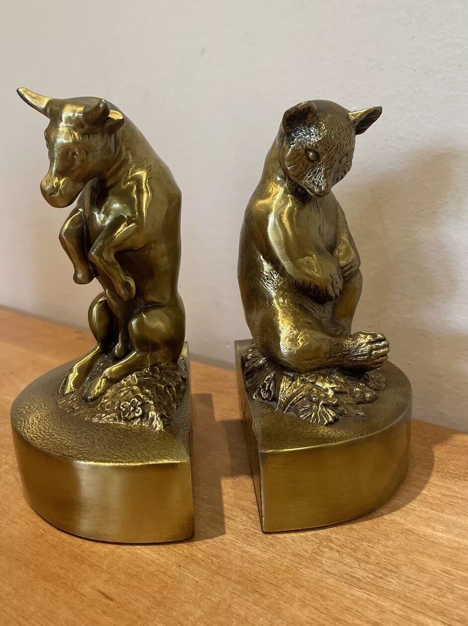 Wall Street Bull & Bear Bookends, Cast Bronze, Philadelphia Manufacturing Co