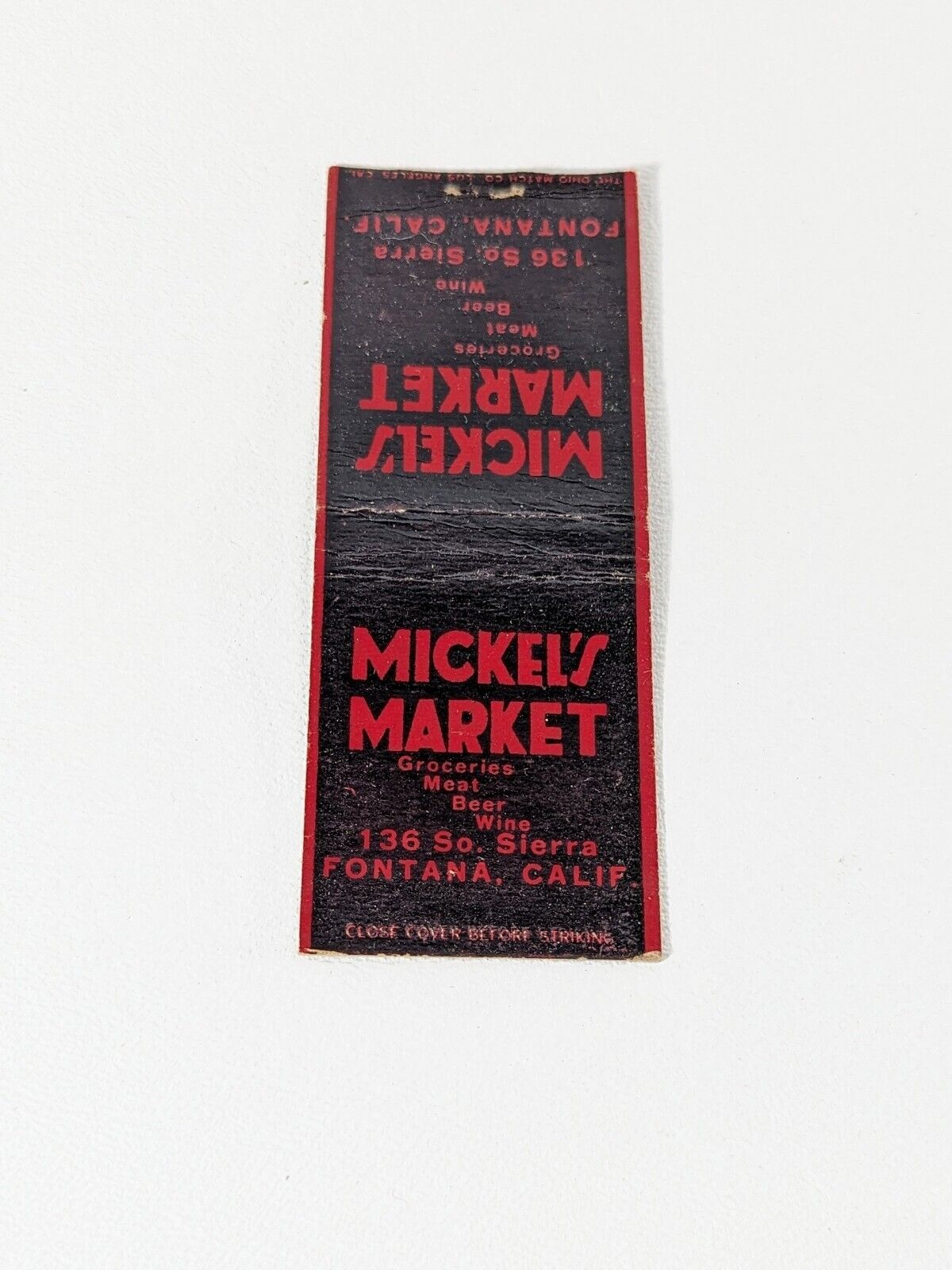 Mickels Market Fontana, CA Match Cover 1940\'s