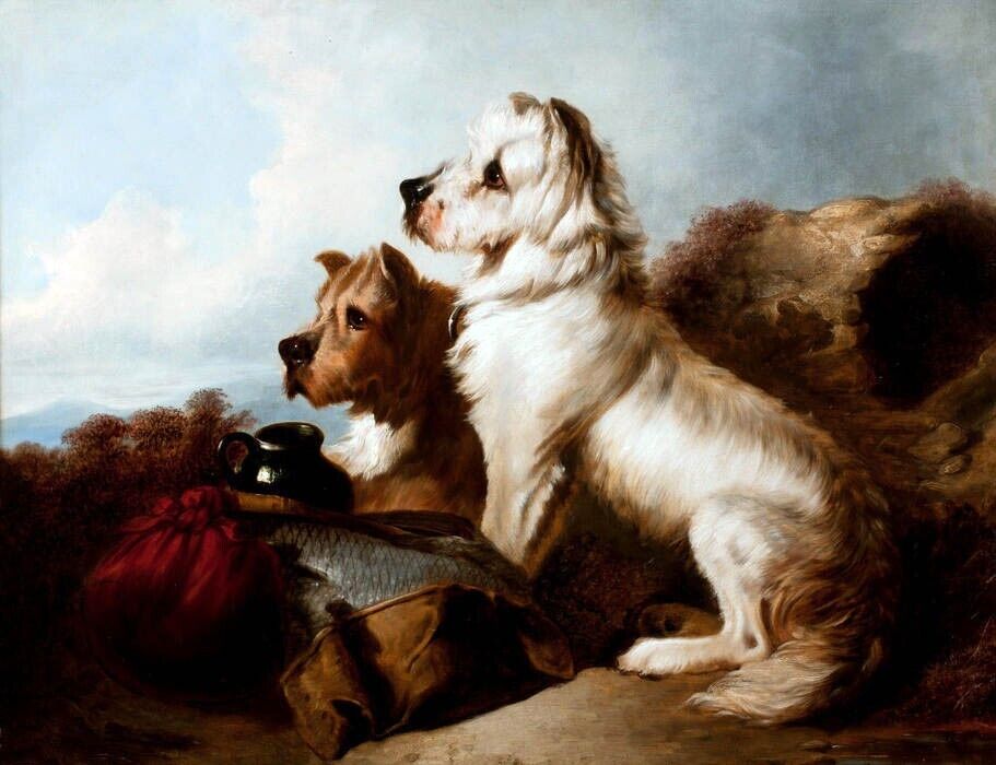 Oil painting Richard-Ansdell-A-West-Highland-White-and-a-Skye-Terrier-Guarding-t