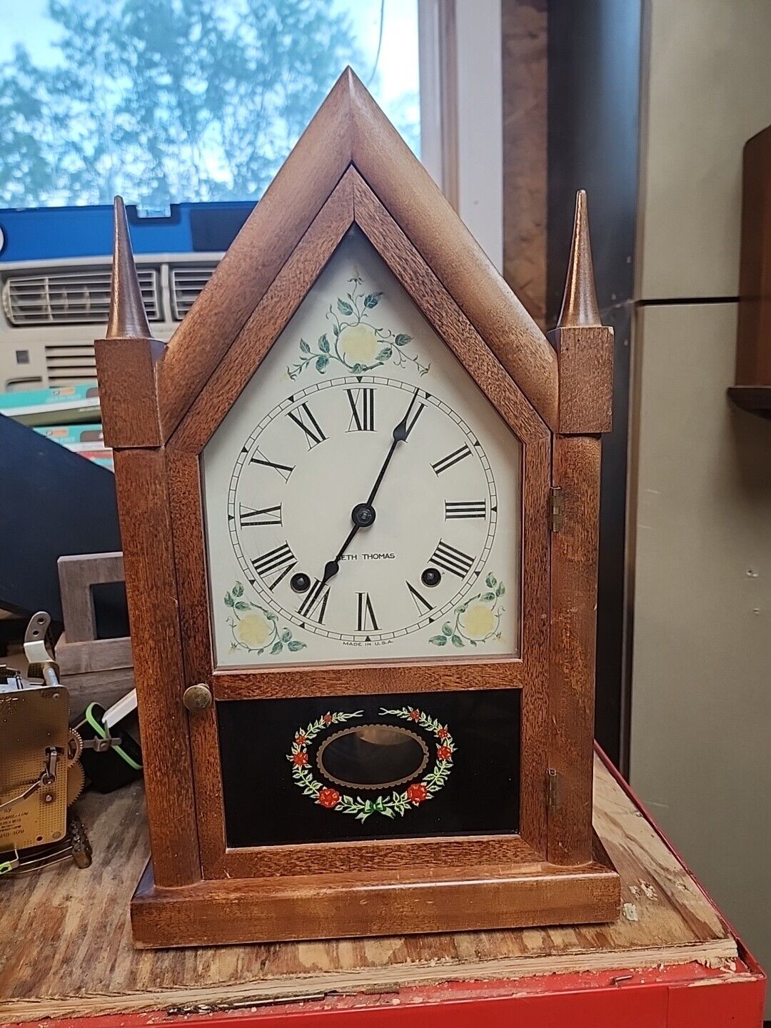 Vintage Seth Thomas German 8 Day Time & Strike Steeple Mantle Clock With Key