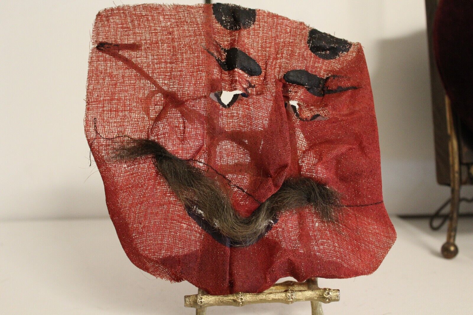Antique Vintage Halloween Gauze Devil Hand Painted Mask Folk Art Decor Creepy