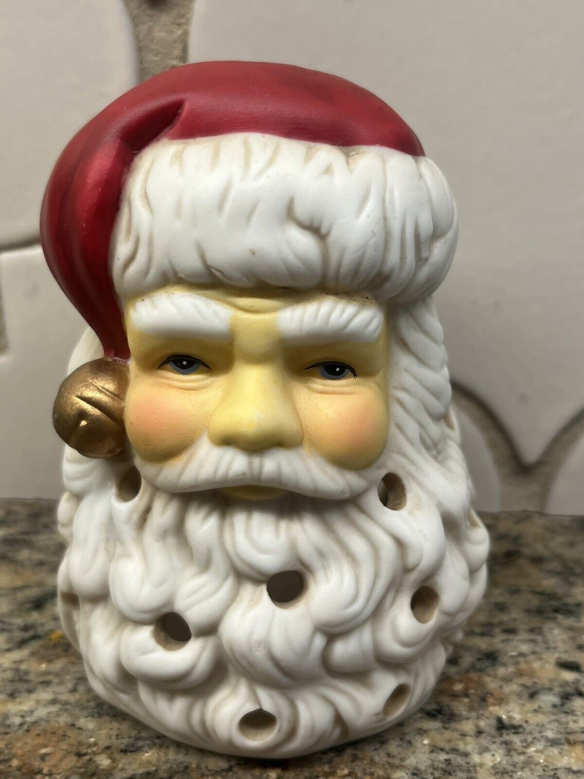 Christmas Candle Holder AGC Vintage Ceramic Santa Claus Head 4\
