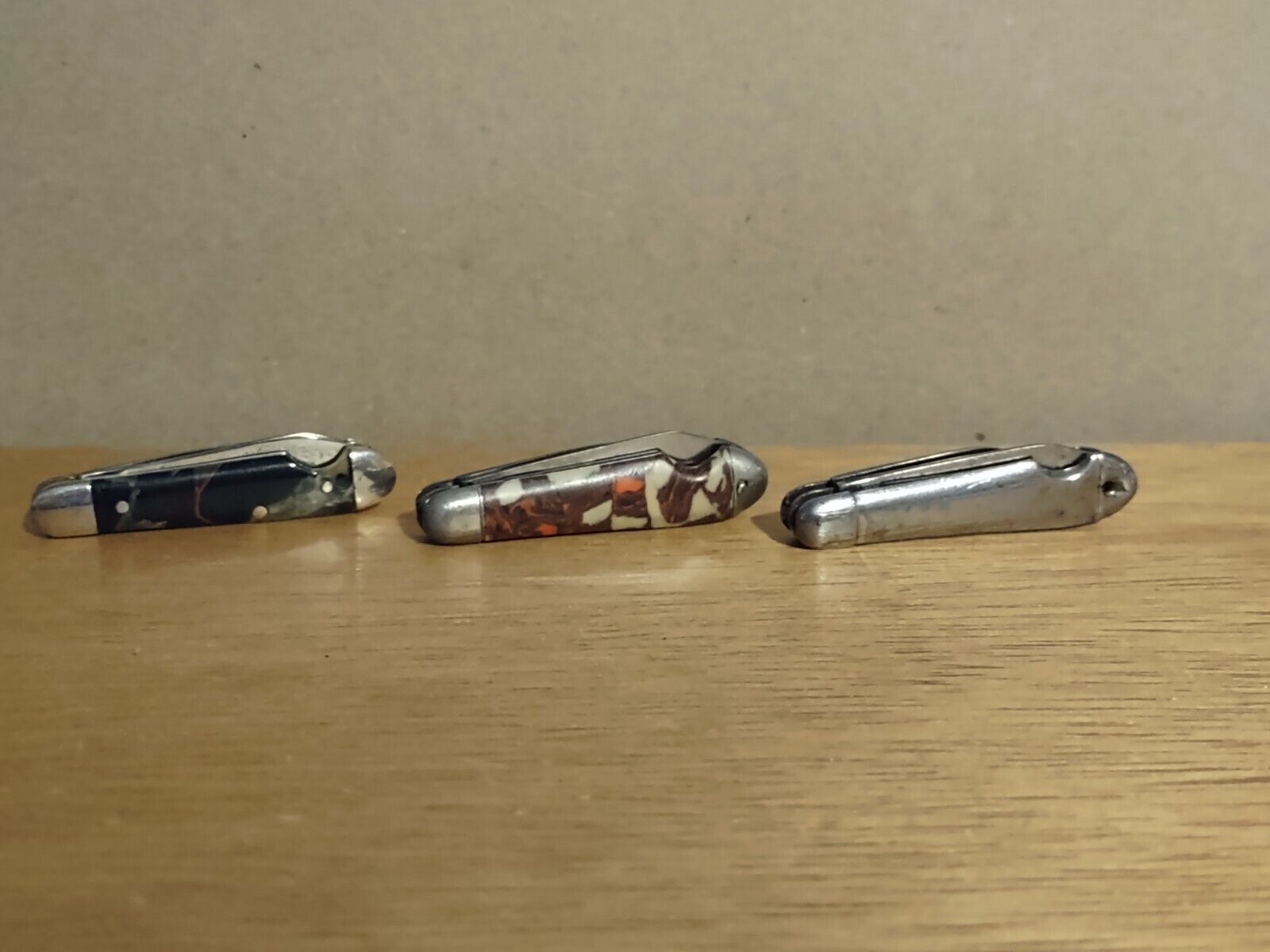 Lot of 3 Vintage Miniature Folding Pocket Knives, Stainless / Key Chain, NICE