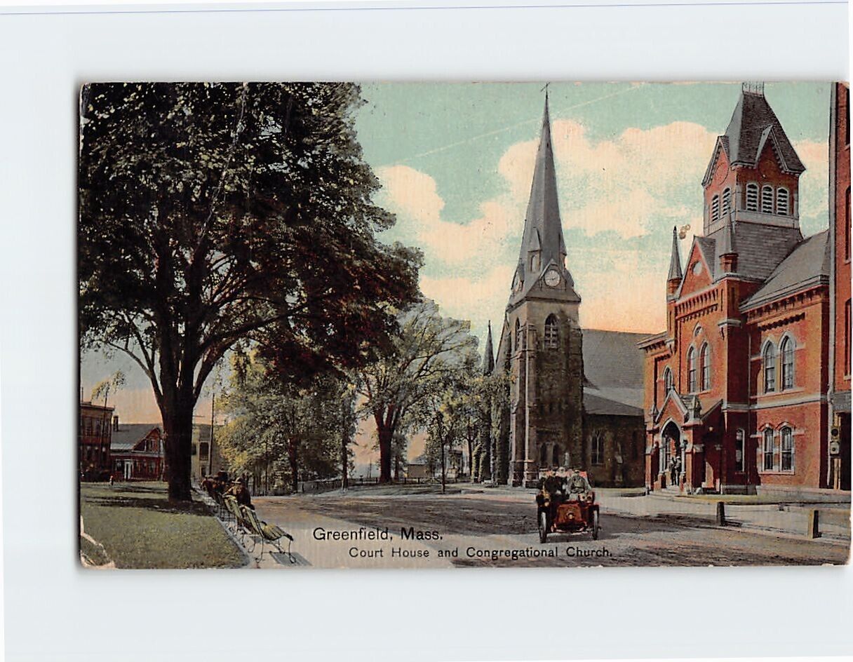 Postcard Court House and Congregational Church Greenfield Massachusetts USA