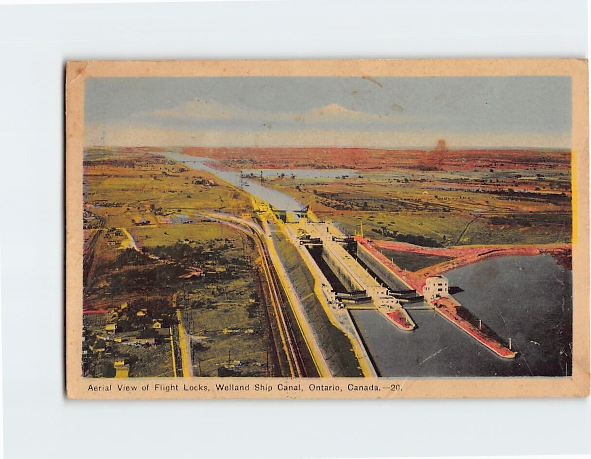 Postcard Aerial View of Flight Locks Welland Ship Canal Canada