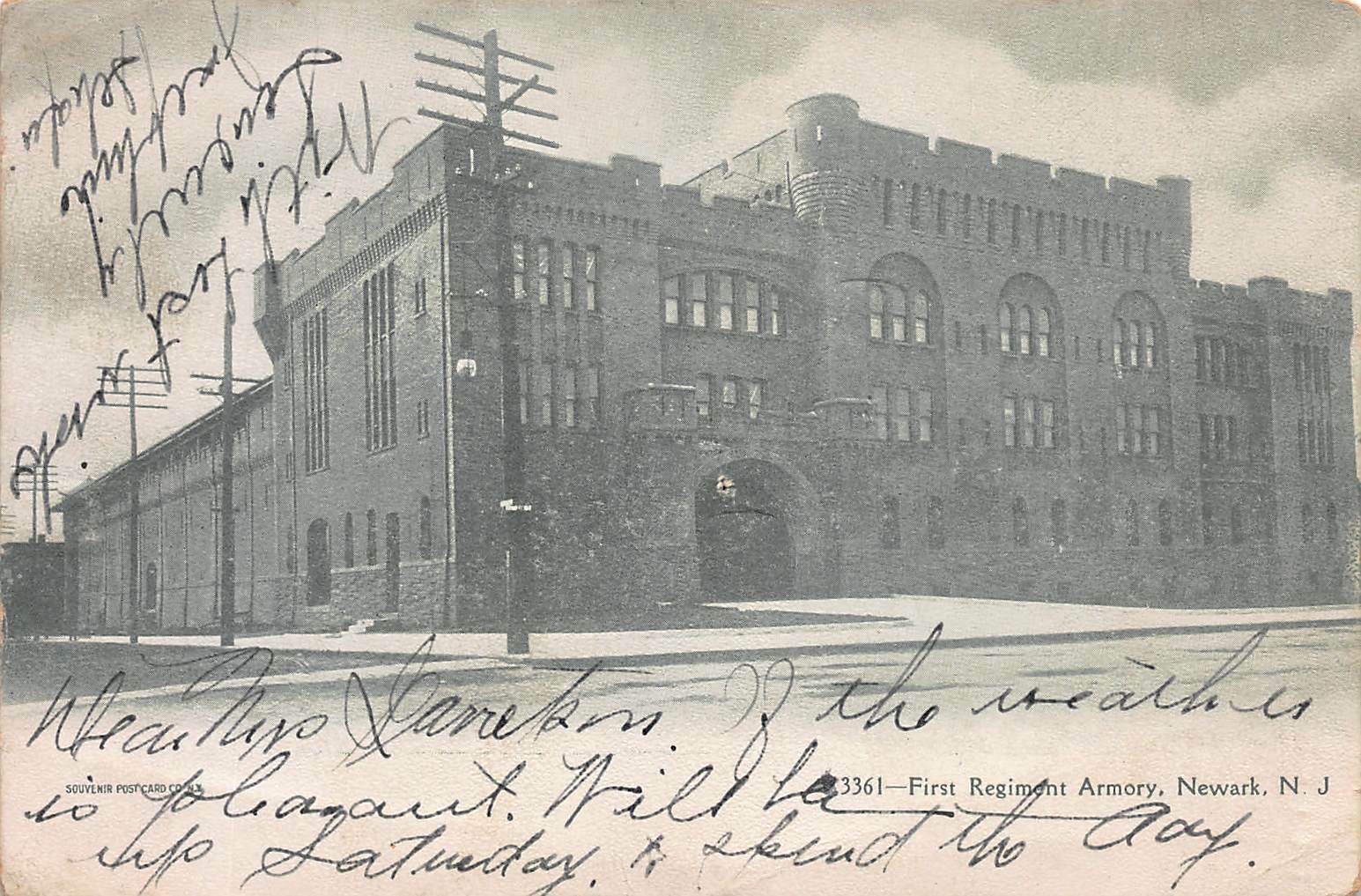 First Regiment Armory, Newark, N.J., Early Postcard, Used in 1906
